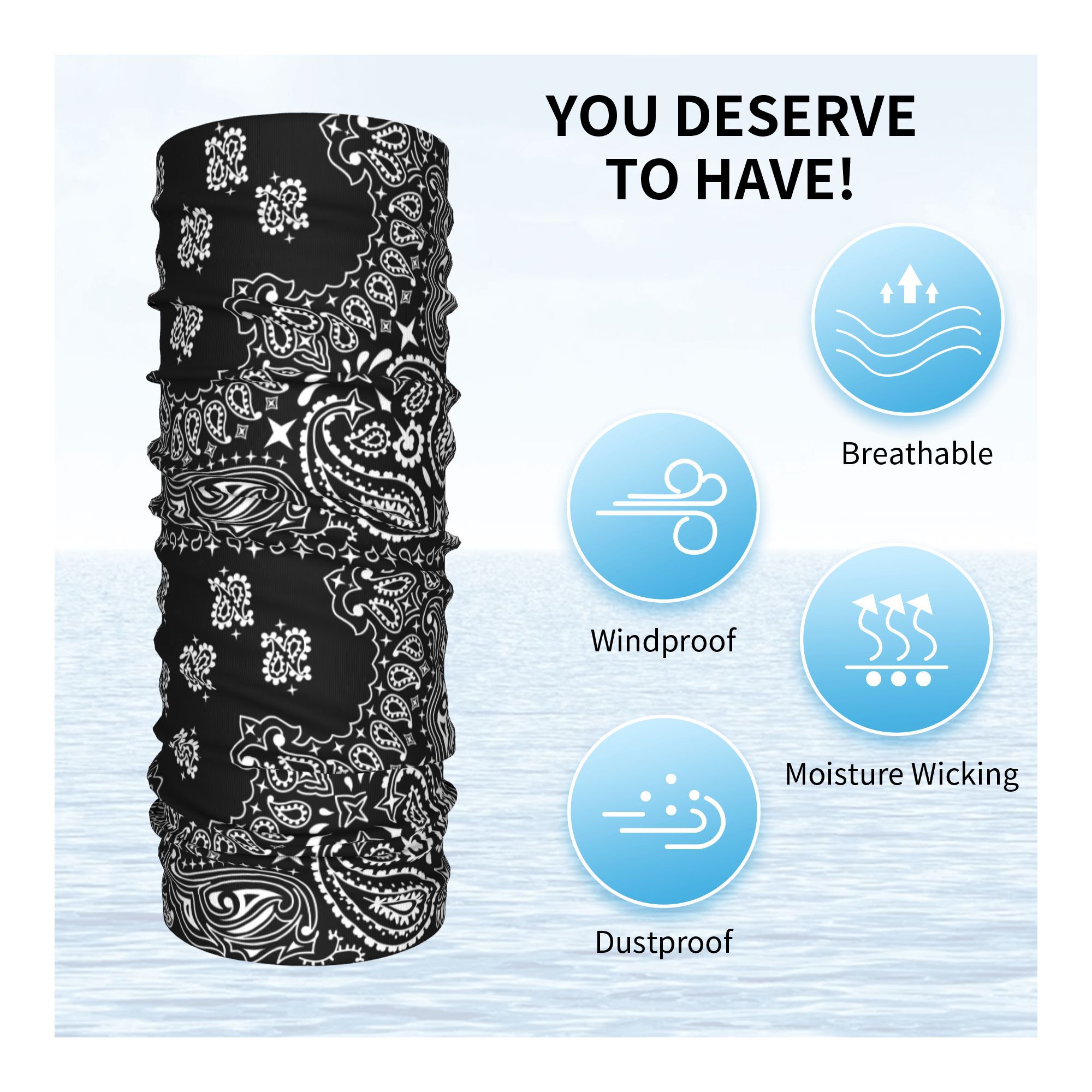 Custom Black And White Paisley - Bandana Blank White avis et prix