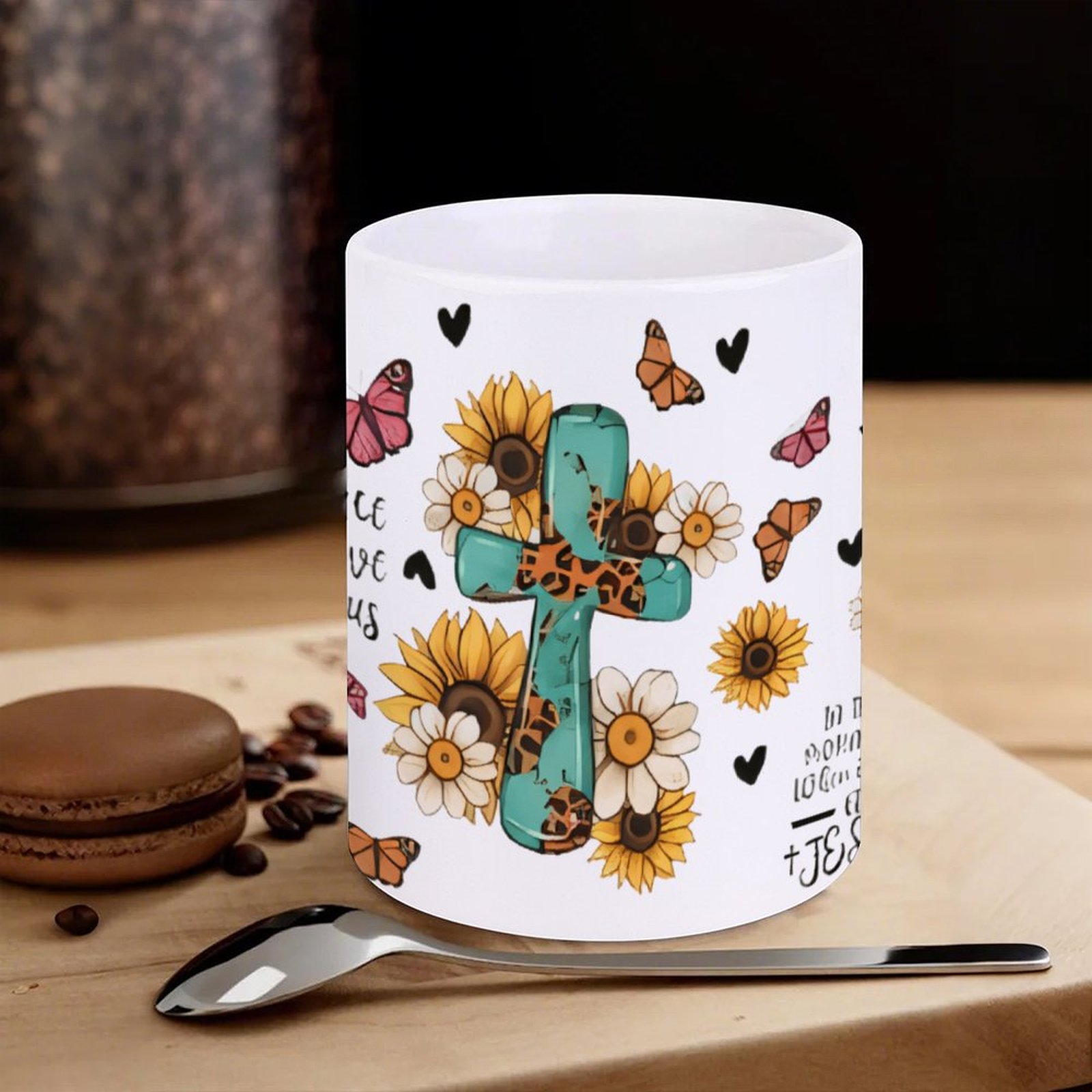 A Cross Surrounded By Sunflowe - Sublimation Mug White avis et prix