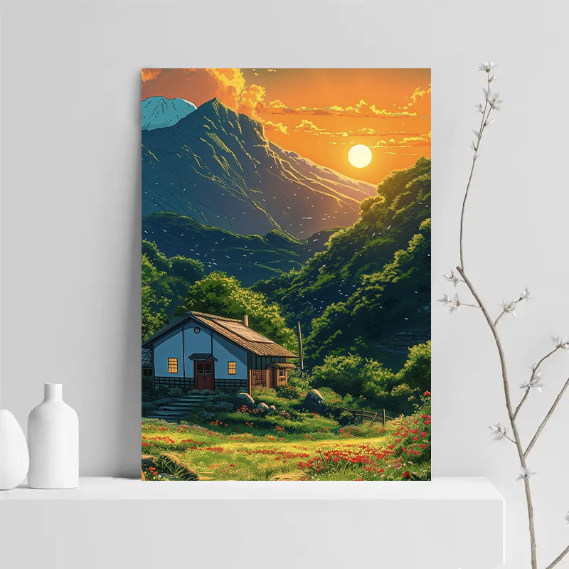 1pc Mountain Cabin Sunset Canv - Canvas Wrap Ready avis et prix