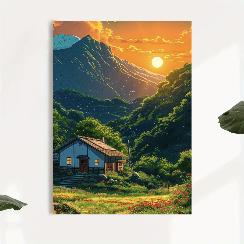 1pc Mountain Cabin Sunset Canv - Canvas Wrap Ready avis et prix
